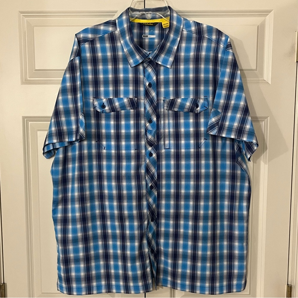 Cabela’s Cool Max Vented Back Plaid Button Down Short Sleeve Shirt 2XL